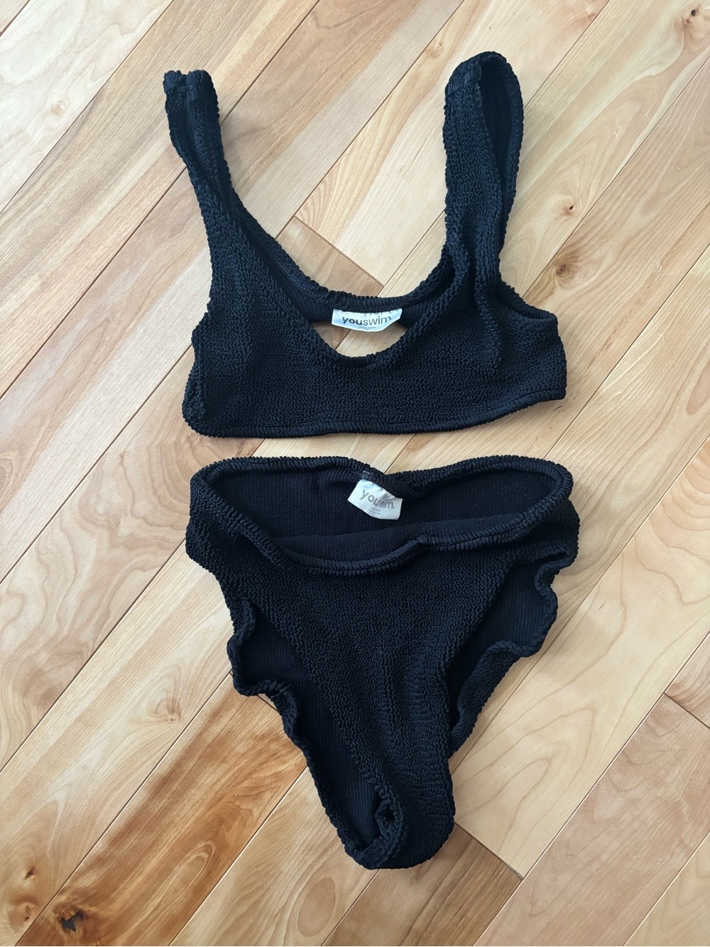 Eva Youswim Black Textured Bikini Set - Scoop Top & High-Cut Bottom